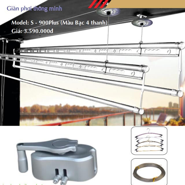 Giàn Phơi Chống Rối Hòa Phát S900 Plus 4 Thanh Màu Bạc